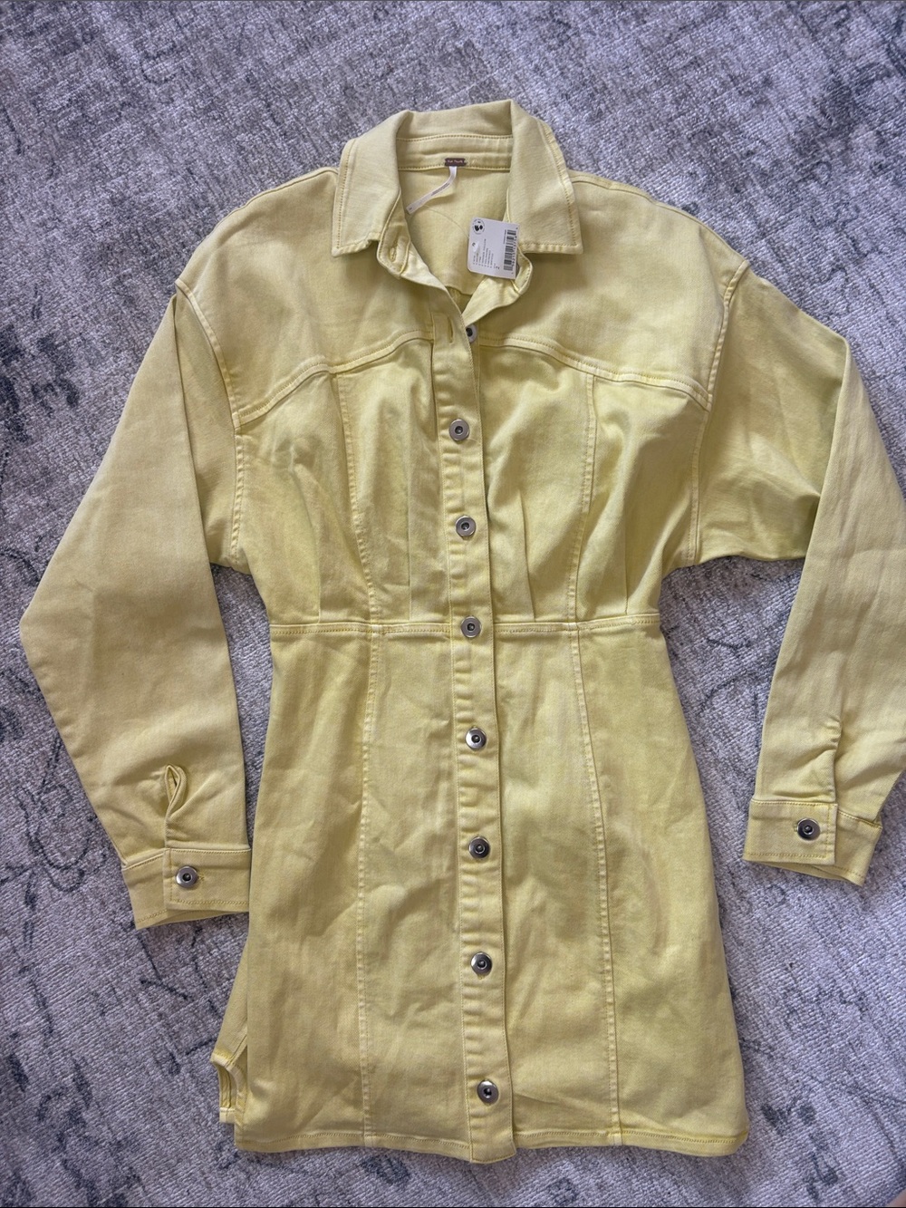 Free People Yellow Button-Front Denim Jacket Dress